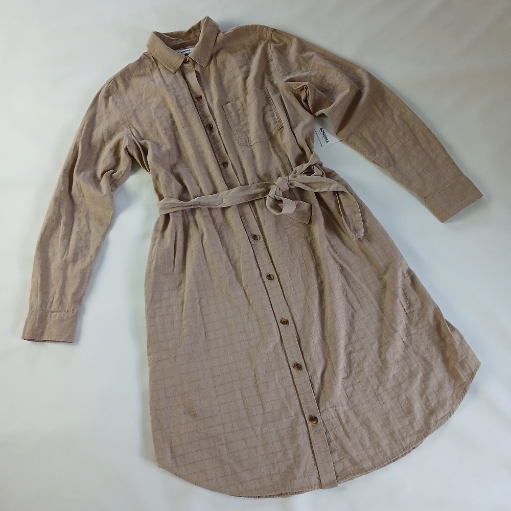 NWT New Sonoma Long Sleeve Shirt Dress With Pockets